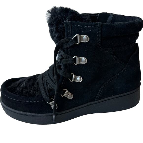 Zodiac Boots Pierson Black Suede Leather Hiking Boot Faux Fur Women's Size 6M - Picture 1 of 11
